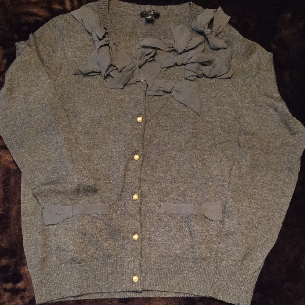 Ann Taylor Heather Gray Cardigan with Bow Details